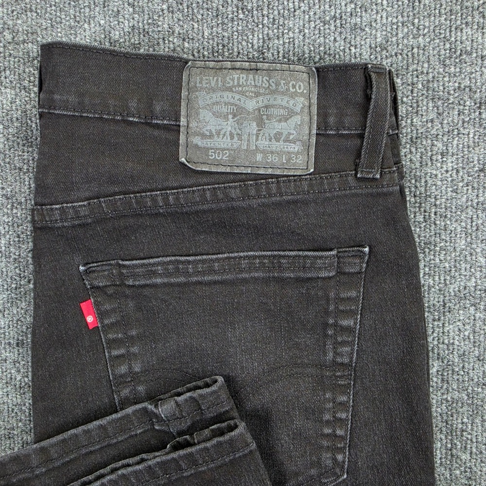 Levis 502 Jeans Men's 36x32 Regular Taper Black Denim Dark Wash Casual